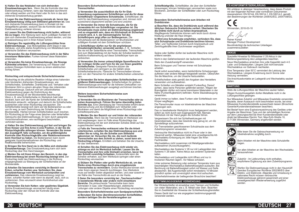 Deutsch | Milwaukee V 28 AG User Manual | Page 14 / 53