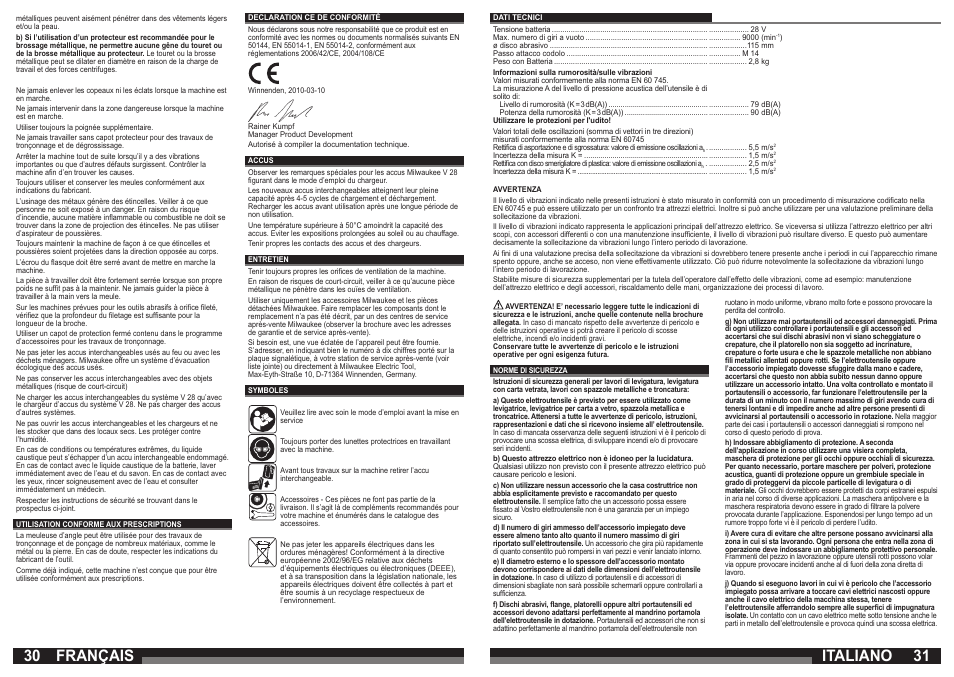 Italiano, Français | Milwaukee V 28 AG User Manual | Page 16 / 53