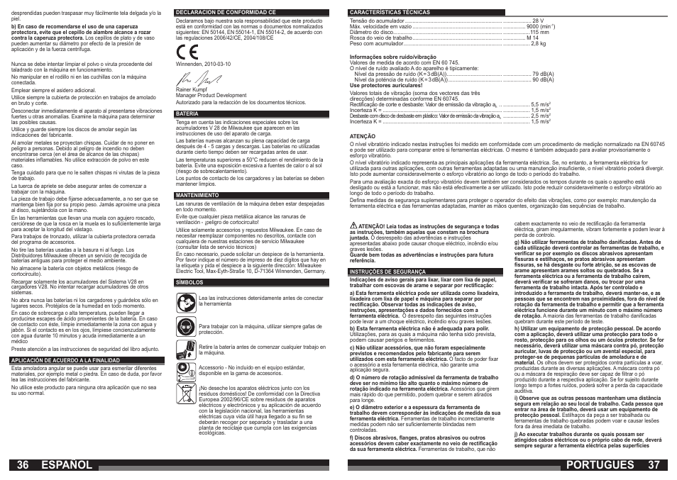 Portugues, Español | Milwaukee V 28 AG User Manual | Page 19 / 53