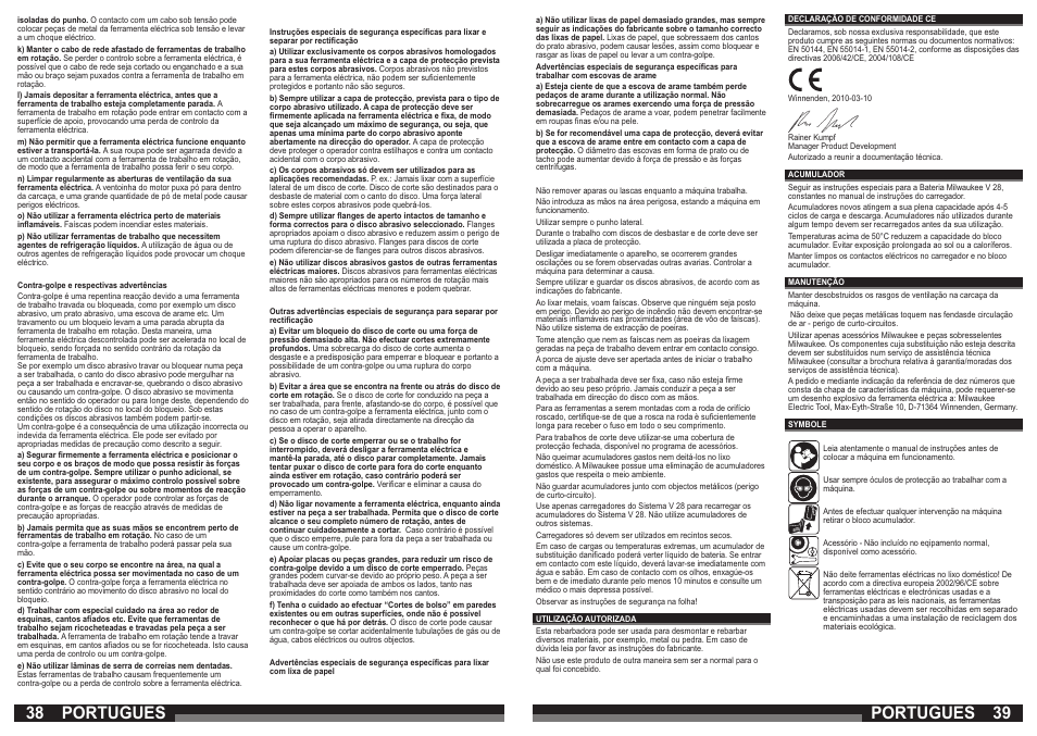 Portugues | Milwaukee V 28 AG User Manual | Page 20 / 53