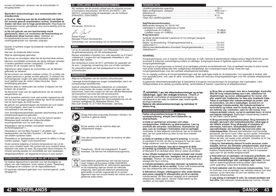 Dansk, Nederlands | Milwaukee V 28 AG User Manual | Page 22 / 53