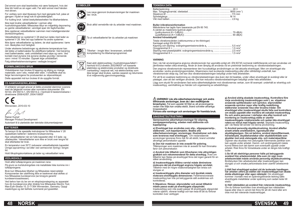 Svenska, Norsk | Milwaukee V 28 AG User Manual | Page 25 / 53