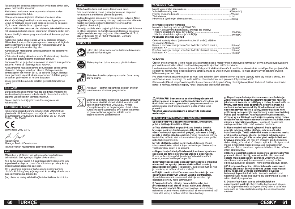 Česky, Türkçe | Milwaukee V 28 AG User Manual | Page 31 / 53