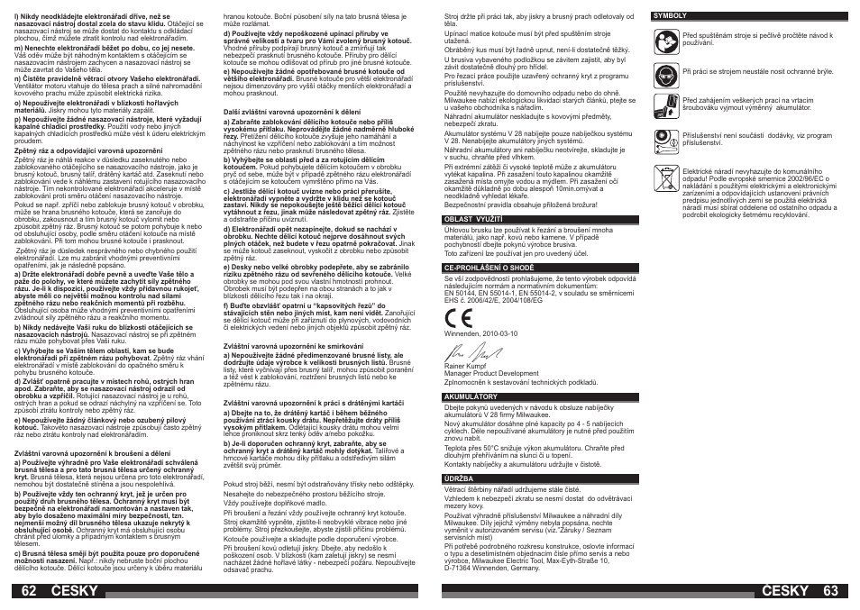 Česky | Milwaukee V 28 AG User Manual | Page 32 / 53