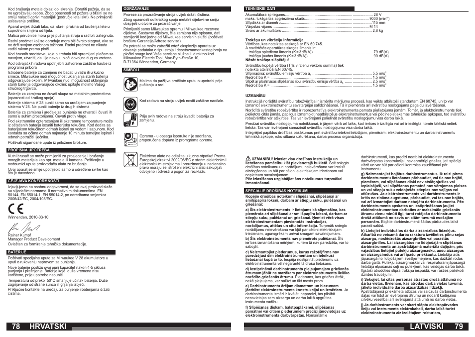 Latviski, Hrvatski | Milwaukee V 28 AG User Manual | Page 40 / 53