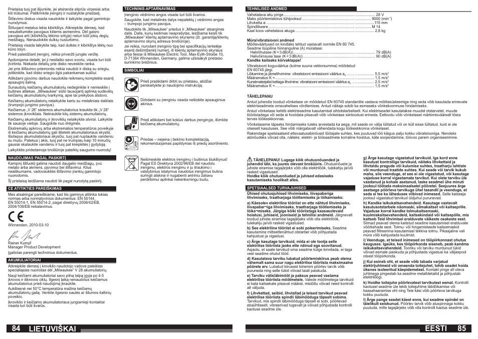 Eesti, Lietuviškai | Milwaukee V 28 AG User Manual | Page 43 / 53