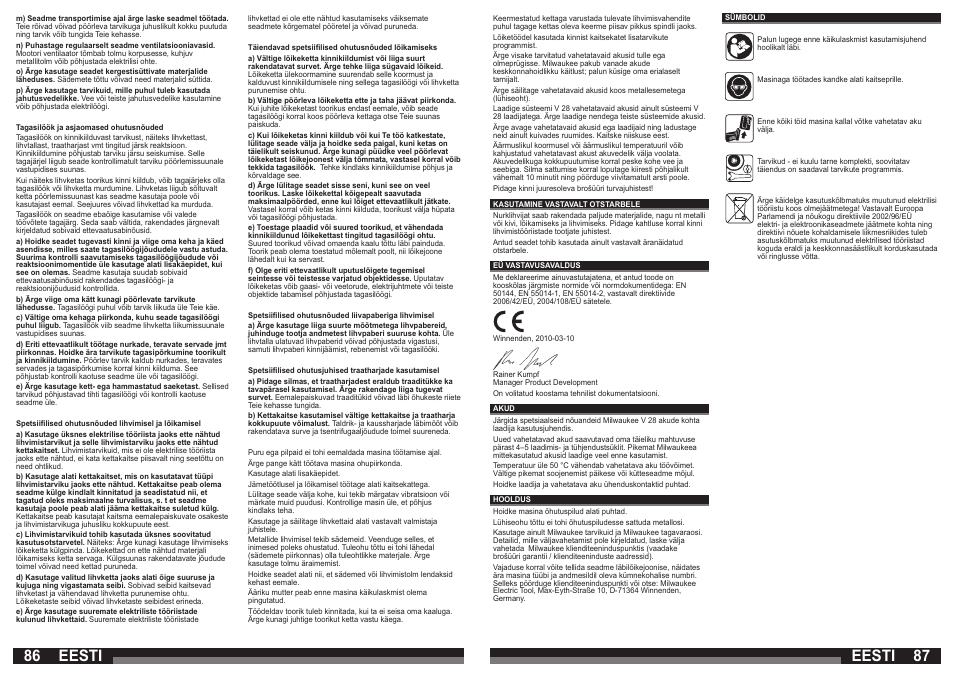 Eesti | Milwaukee V 28 AG User Manual | Page 44 / 53