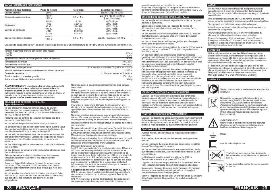 Français, 1000 v | Milwaukee C12 FM User Manual | Page 15 / 40