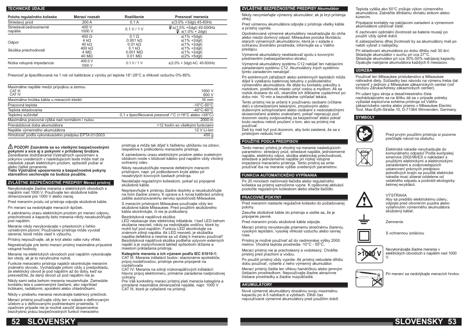 Slovensky, 1000 v | Milwaukee C12 FM User Manual | Page 27 / 40