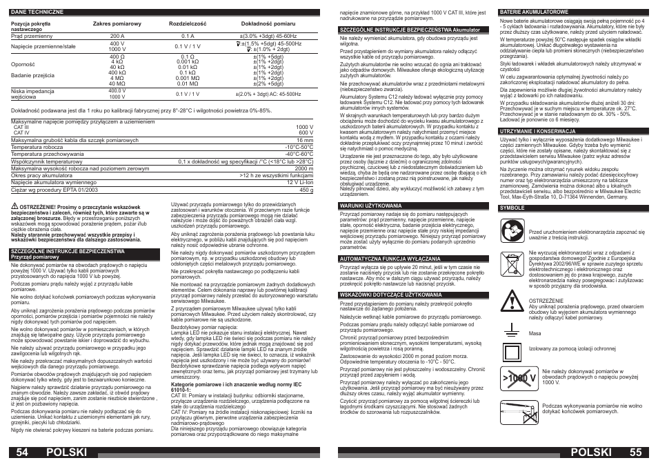 Polski, 1000 v | Milwaukee C12 FM User Manual | Page 28 / 40