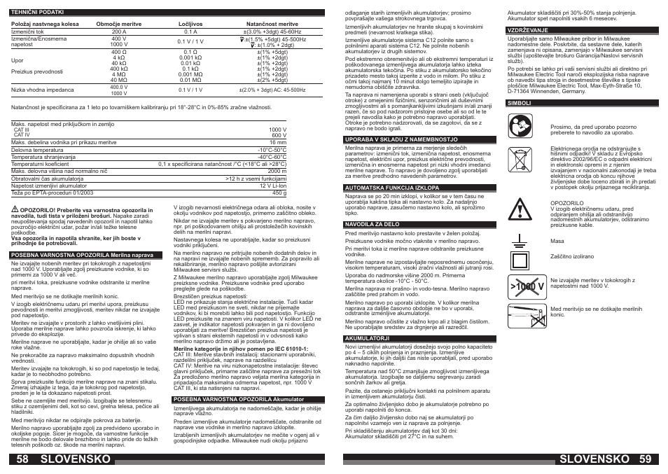 Slovensko, 1000 v | Milwaukee C12 FM User Manual | Page 30 / 40