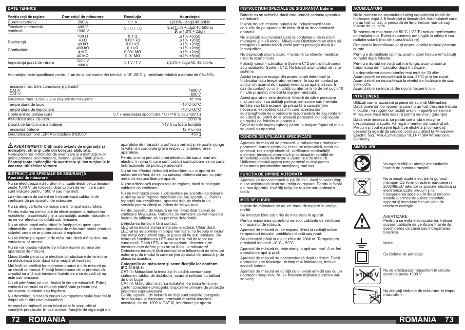 România, 1000 v | Milwaukee C12 FM User Manual | Page 37 / 40