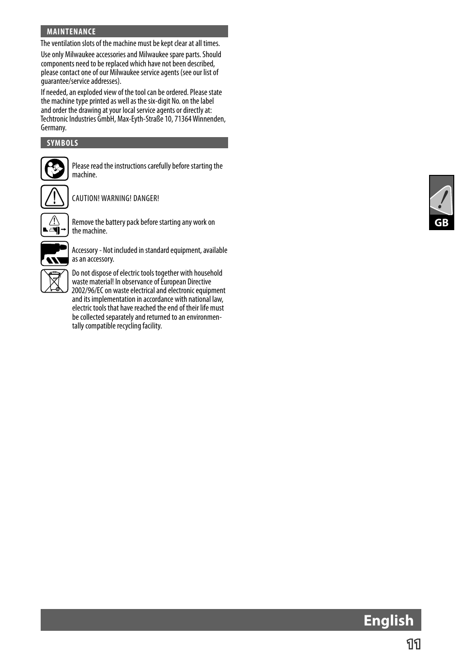 English | Milwaukee M12 D E User Manual | Page 17 / 72