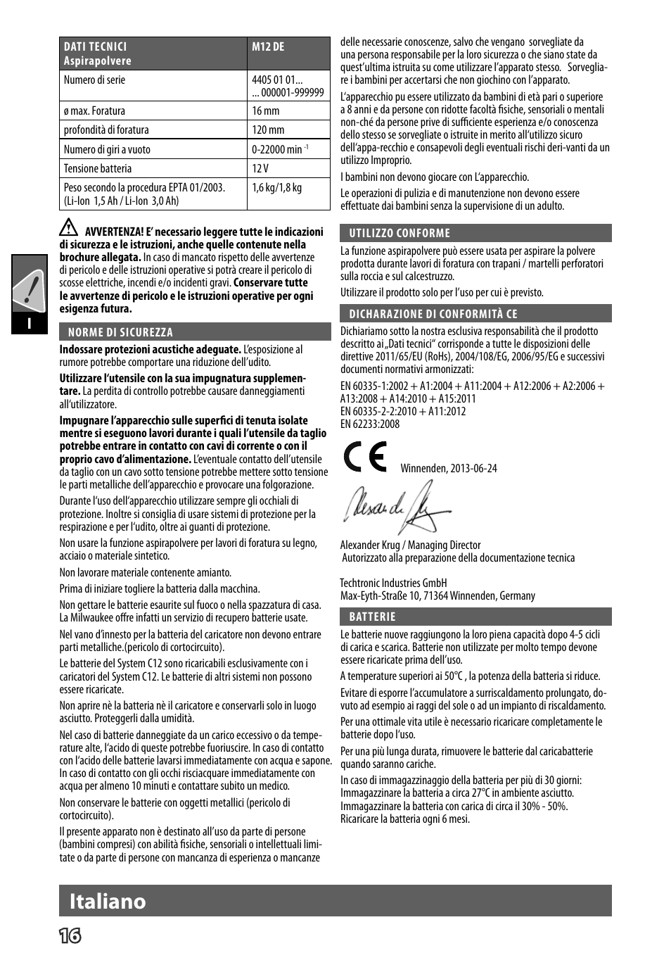 Italiano | Milwaukee M12 D E User Manual | Page 22 / 72