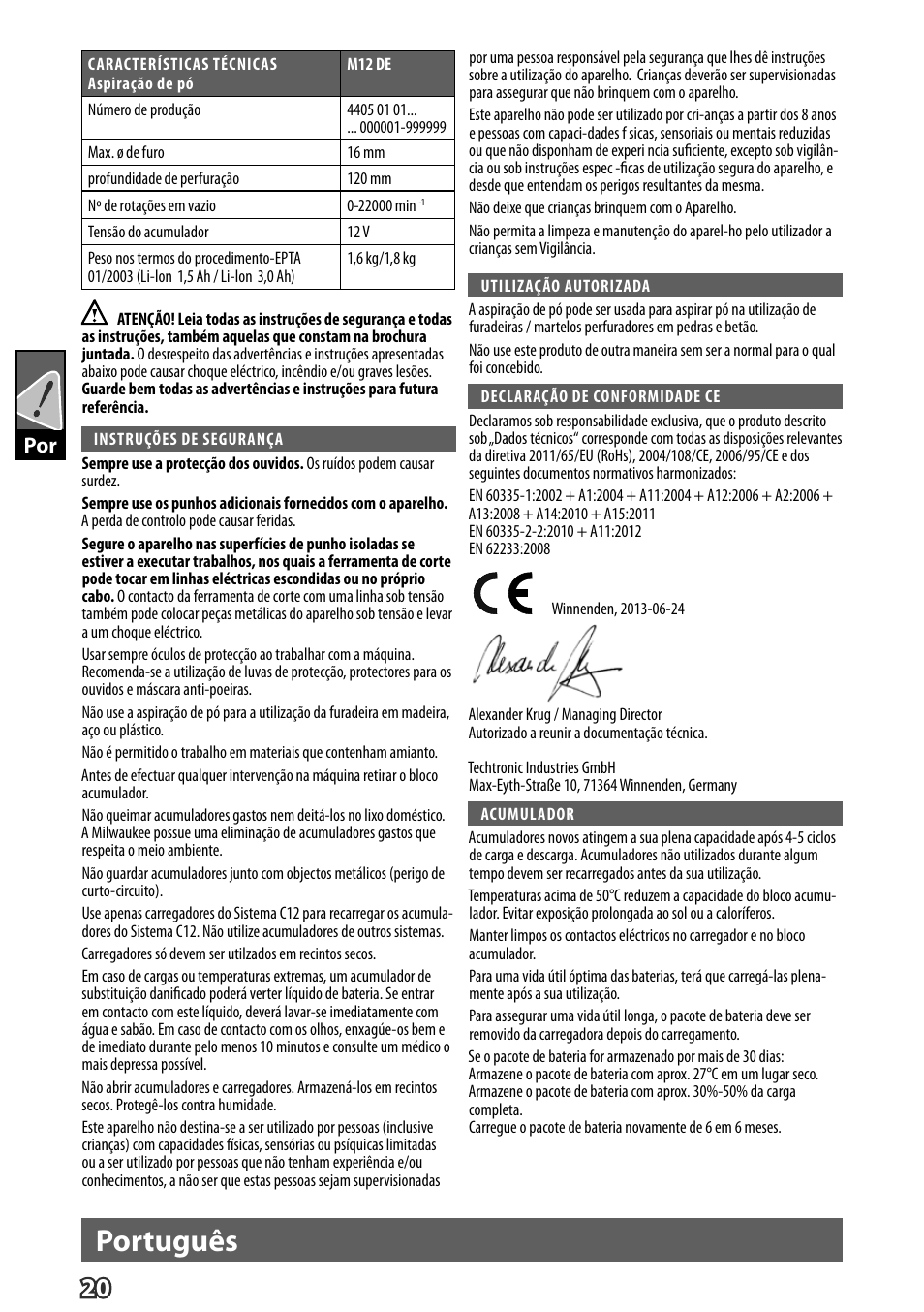 Português | Milwaukee M12 D E User Manual | Page 26 / 72