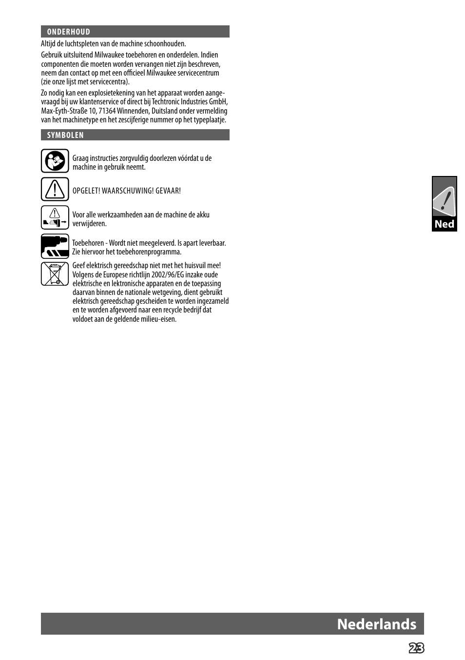 Nederlands | Milwaukee M12 D E User Manual | Page 29 / 72