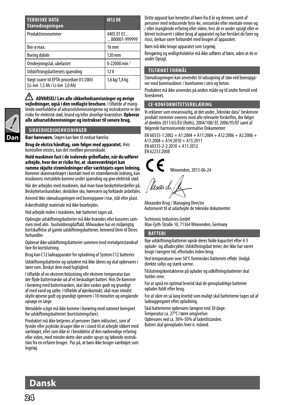 Dansk | Milwaukee M12 D E User Manual | Page 30 / 72