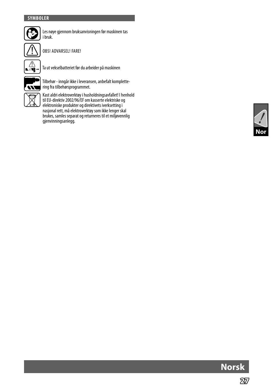 Norsk | Milwaukee M12 D E User Manual | Page 33 / 72