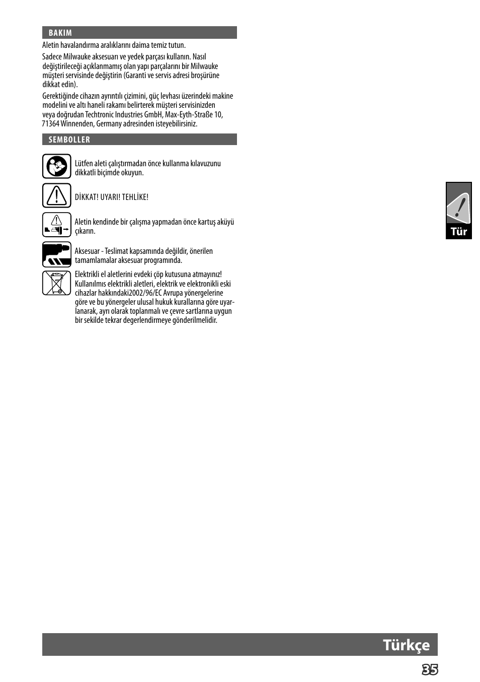 Türkçe | Milwaukee M12 D E User Manual | Page 41 / 72