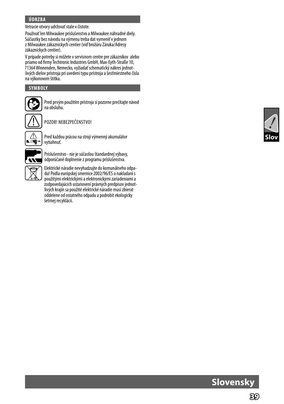 Slovensky | Milwaukee M12 D E User Manual | Page 45 / 72