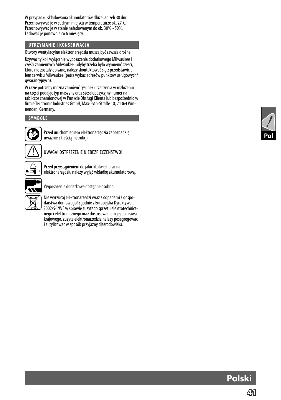 Polski | Milwaukee M12 D E User Manual | Page 47 / 72