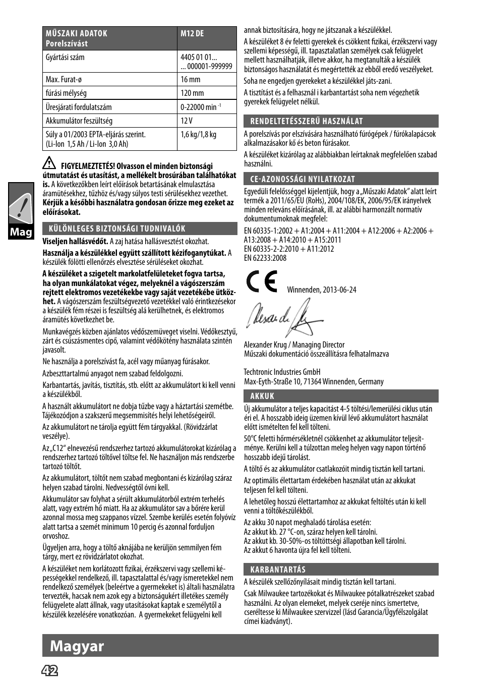 Magyar | Milwaukee M12 D E User Manual | Page 48 / 72