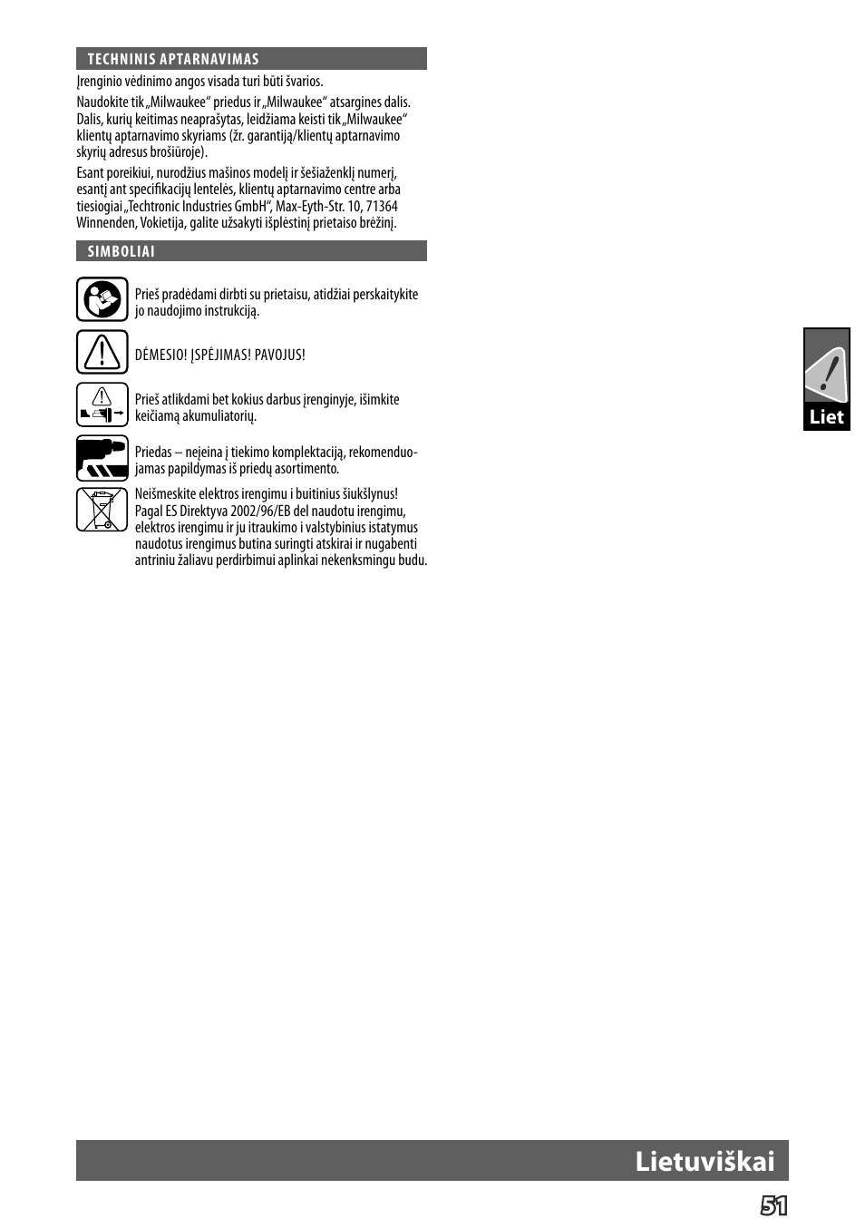 Lietuviškai | Milwaukee M12 D E User Manual | Page 57 / 72