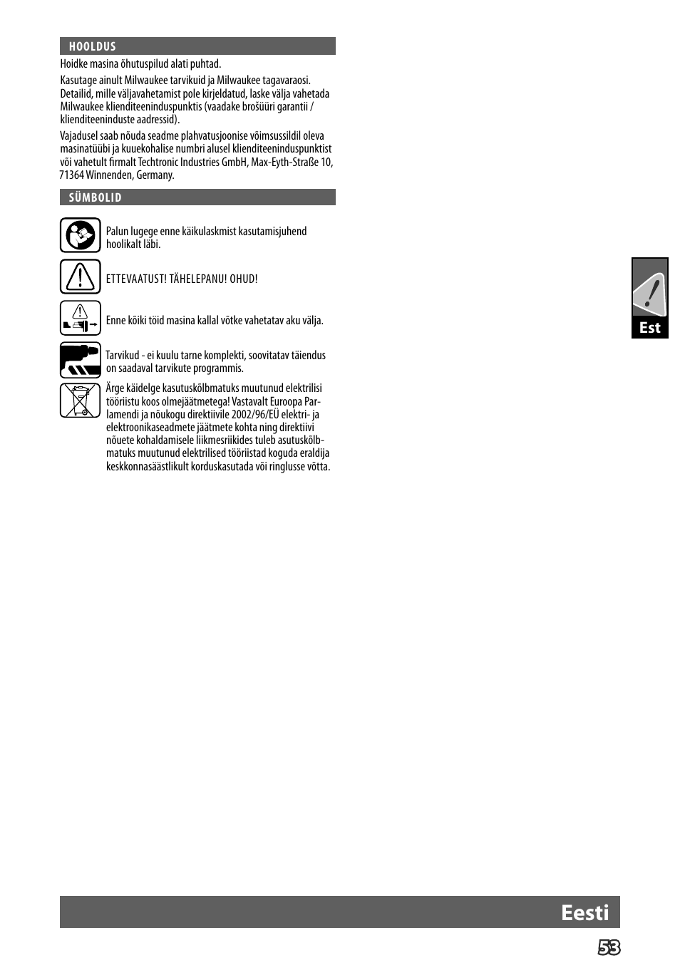 Eesti | Milwaukee M12 D E User Manual | Page 59 / 72