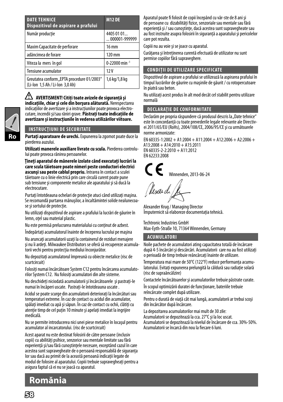 Romănia | Milwaukee M12 D E User Manual | Page 64 / 72