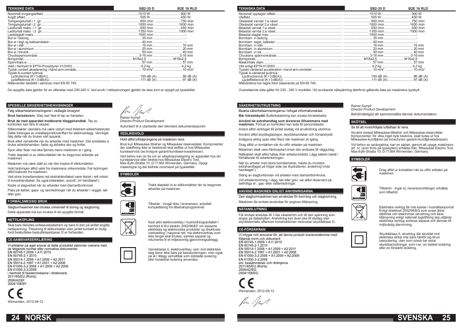 Norsk, Svenska | Milwaukee SB2-35 D User Manual | Page 13 / 23