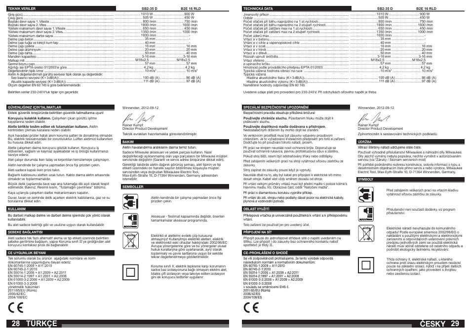 Türkçe, Česky | Milwaukee SB2-35 D User Manual | Page 15 / 23