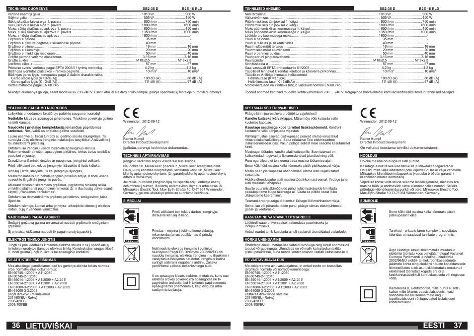 Lietuviškai, Eesti | Milwaukee SB2-35 D User Manual | Page 19 / 23