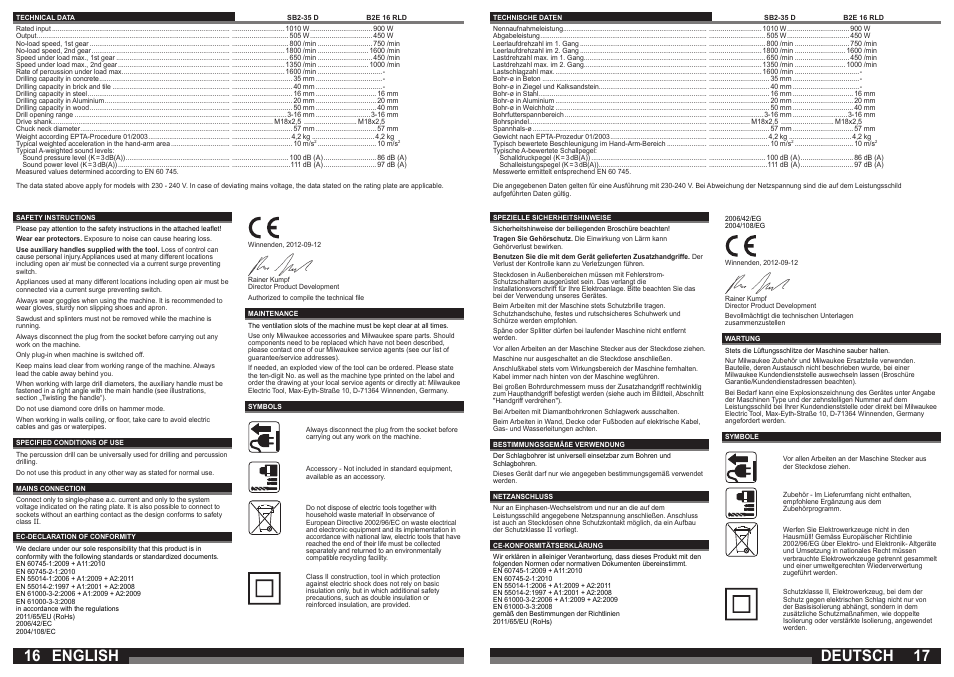 English, Deutsch | Milwaukee SB2-35 D User Manual | Page 9 / 23