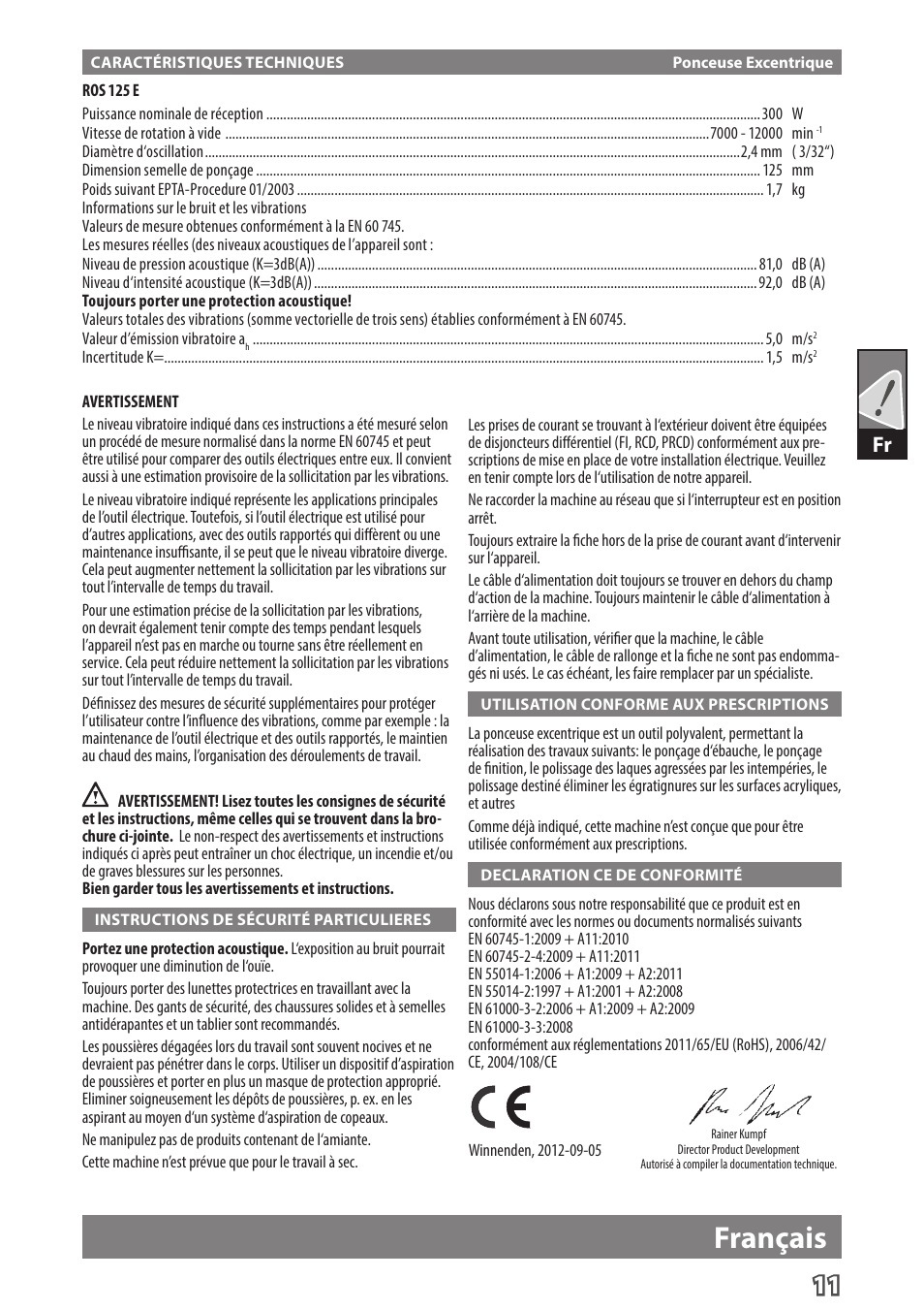 Français | Milwaukee ROS 125 E User Manual | Page 13 / 62