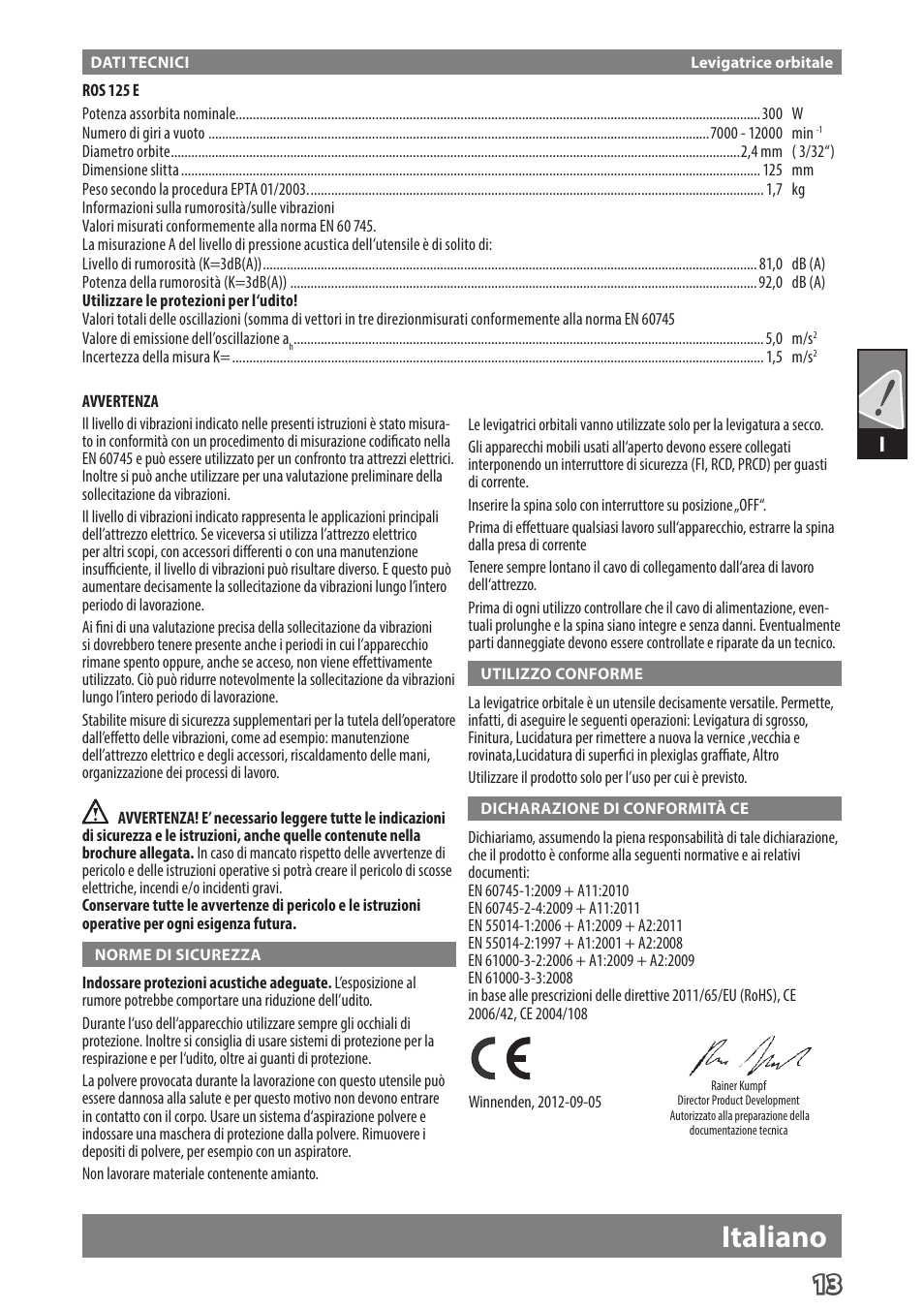 Italiano | Milwaukee ROS 125 E User Manual | Page 15 / 62