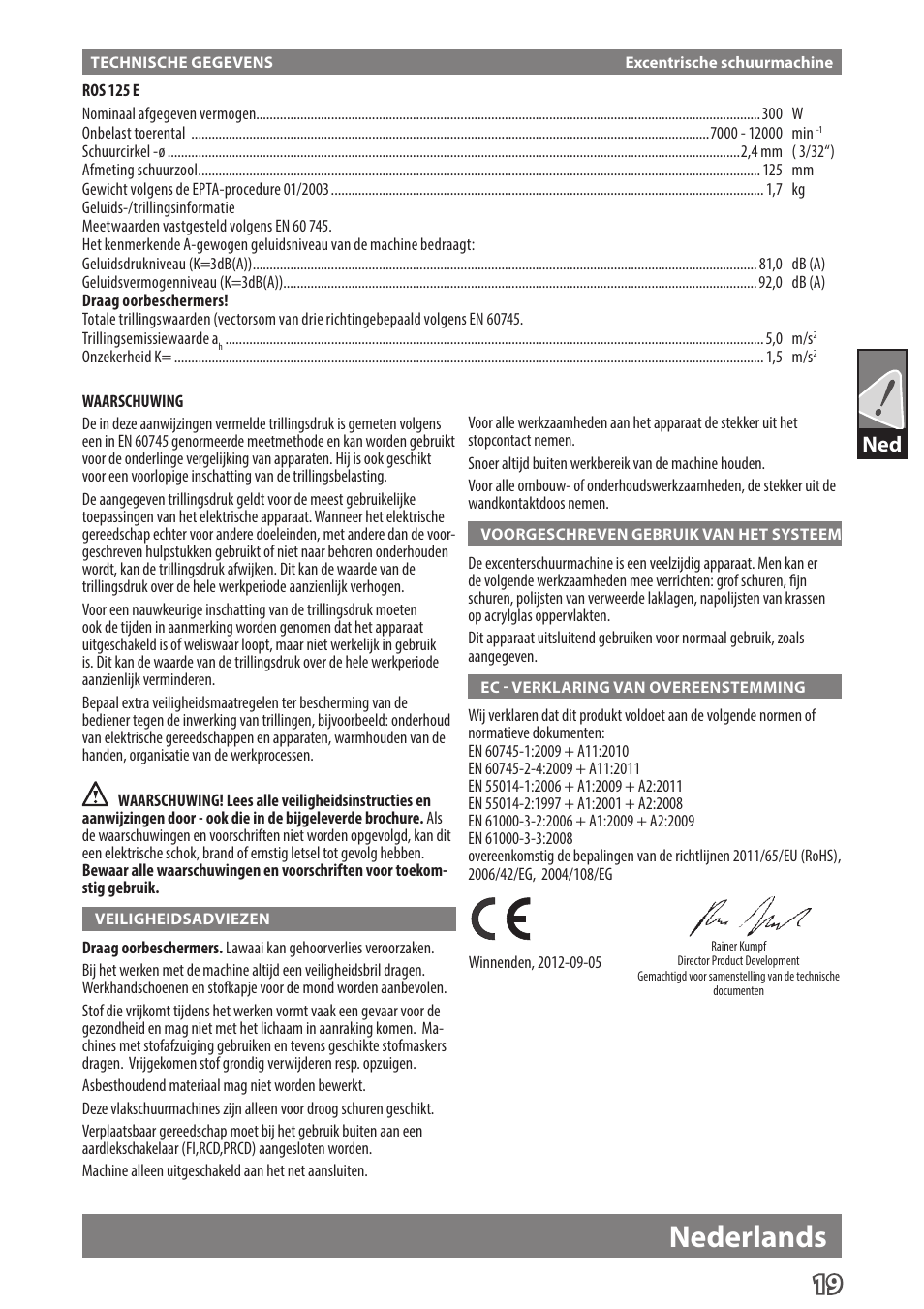 Nederlands | Milwaukee ROS 125 E User Manual | Page 21 / 62
