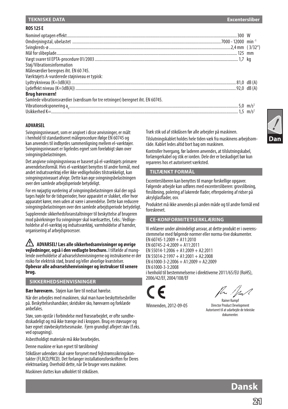 Dansk | Milwaukee ROS 125 E User Manual | Page 23 / 62