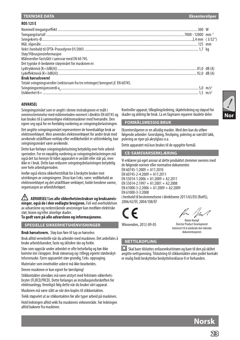 Norsk | Milwaukee ROS 125 E User Manual | Page 25 / 62