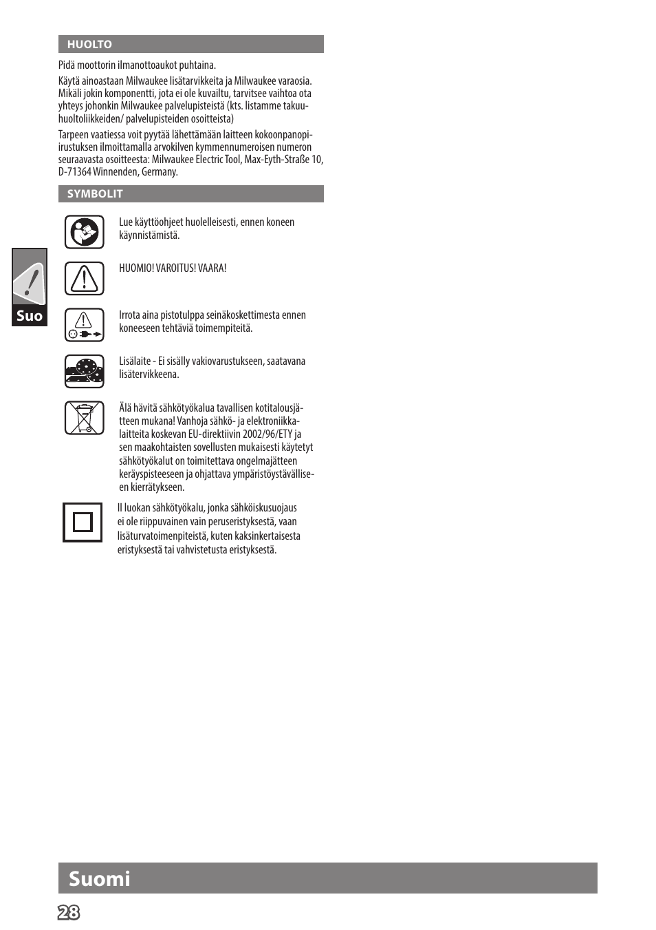 Suomi | Milwaukee ROS 125 E User Manual | Page 30 / 62