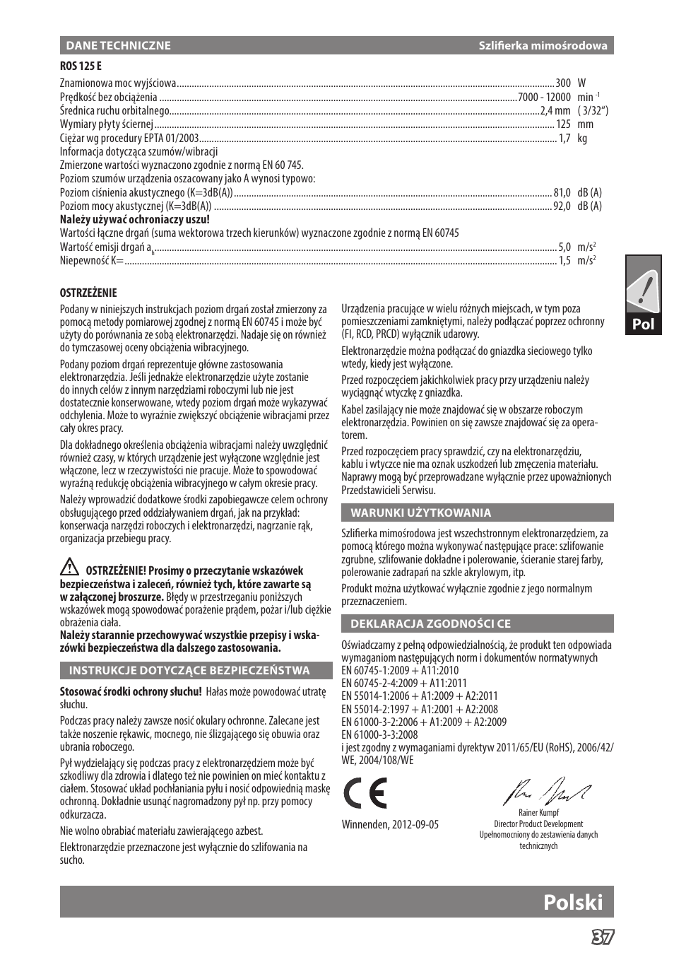 Polski | Milwaukee ROS 125 E User Manual | Page 39 / 62