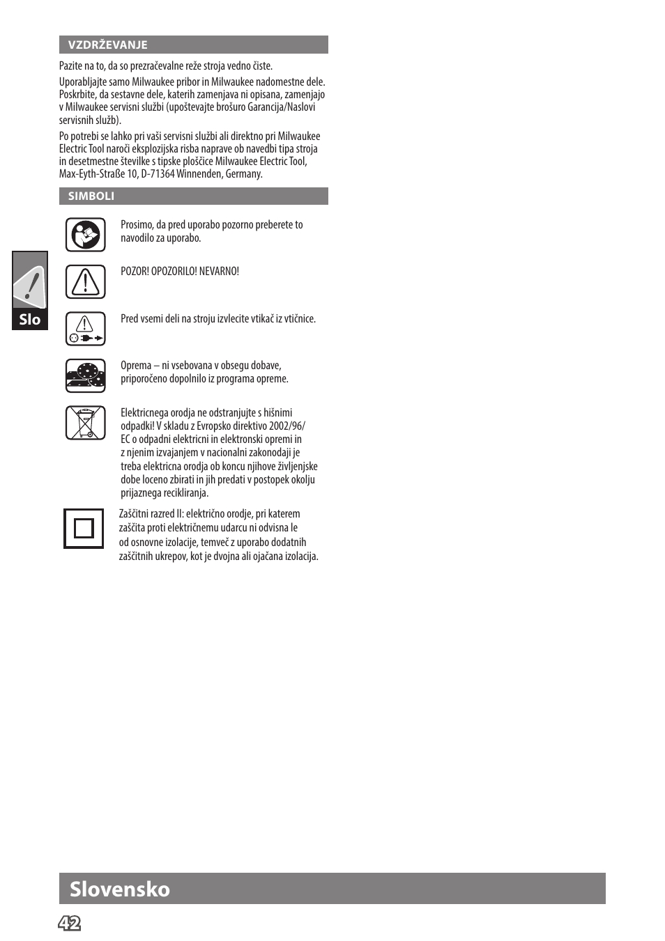 Slovensko | Milwaukee ROS 125 E User Manual | Page 44 / 62