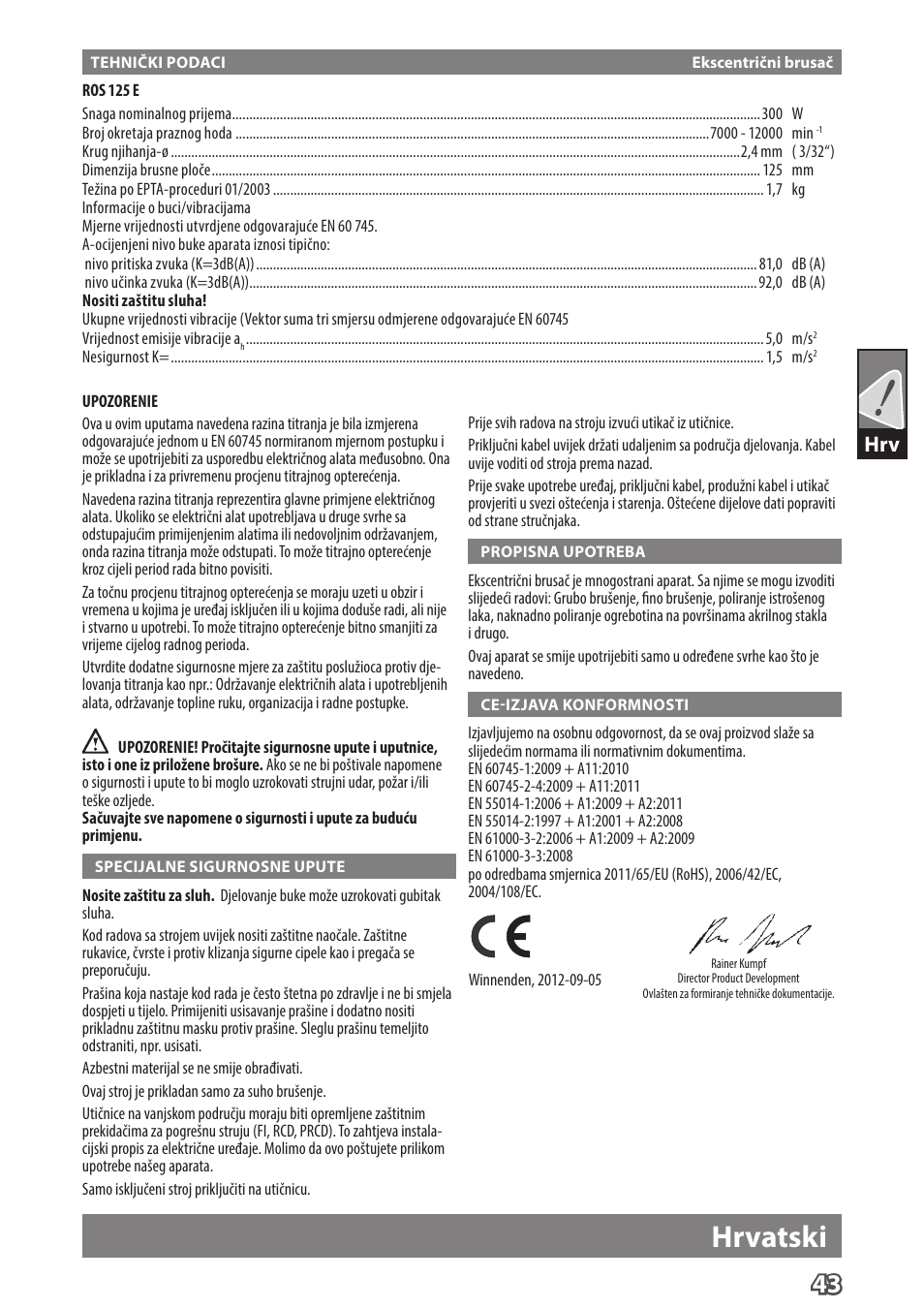 Hrvatski | Milwaukee ROS 125 E User Manual | Page 45 / 62