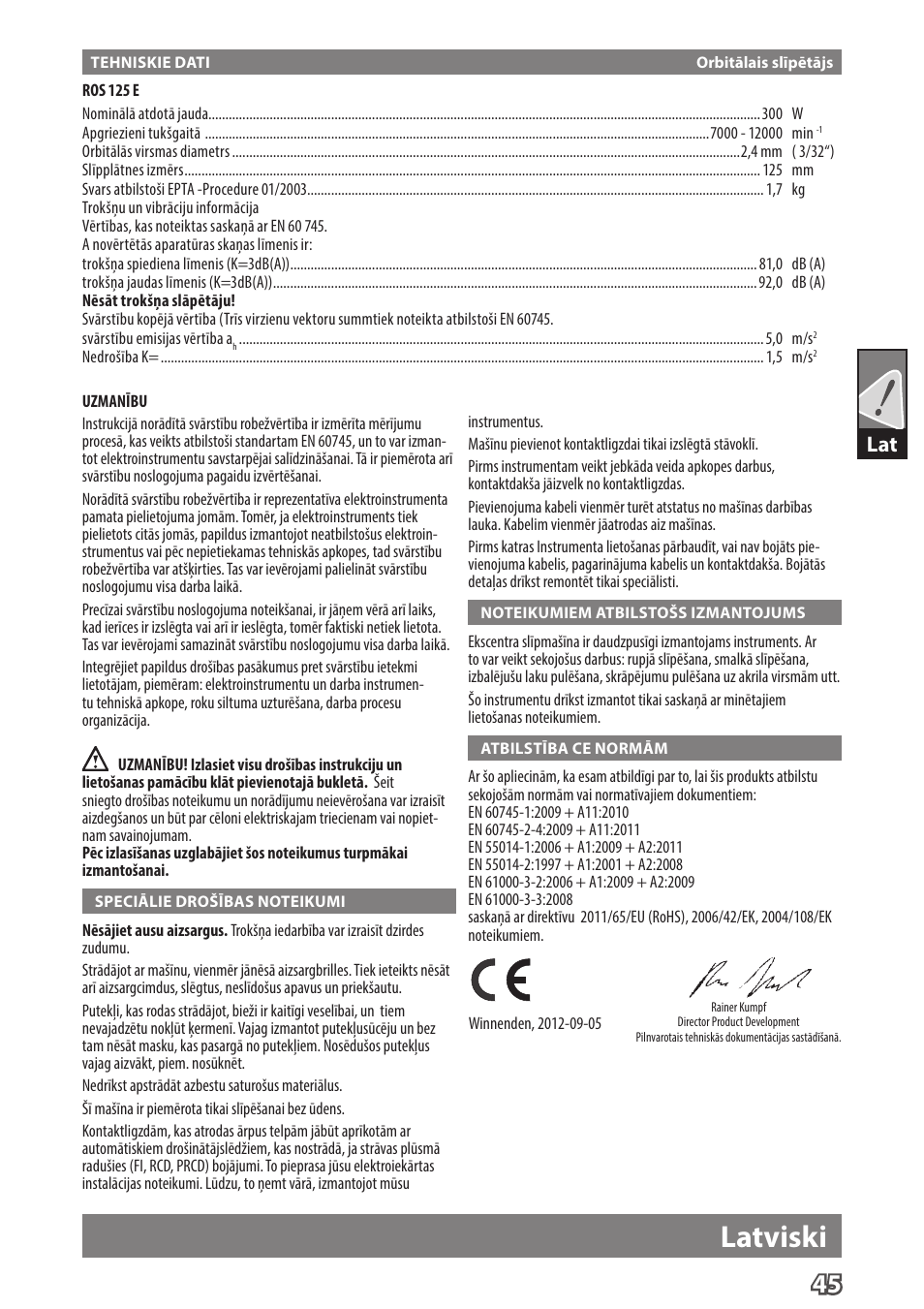 Latviski | Milwaukee ROS 125 E User Manual | Page 47 / 62