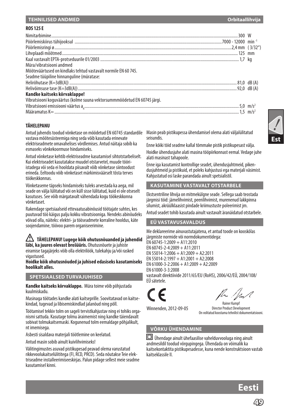 Eesti | Milwaukee ROS 125 E User Manual | Page 51 / 62