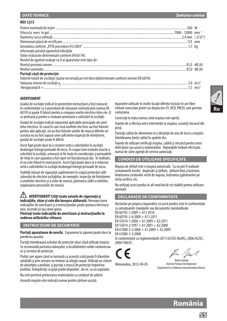 Romănia | Milwaukee ROS 125 E User Manual | Page 57 / 62
