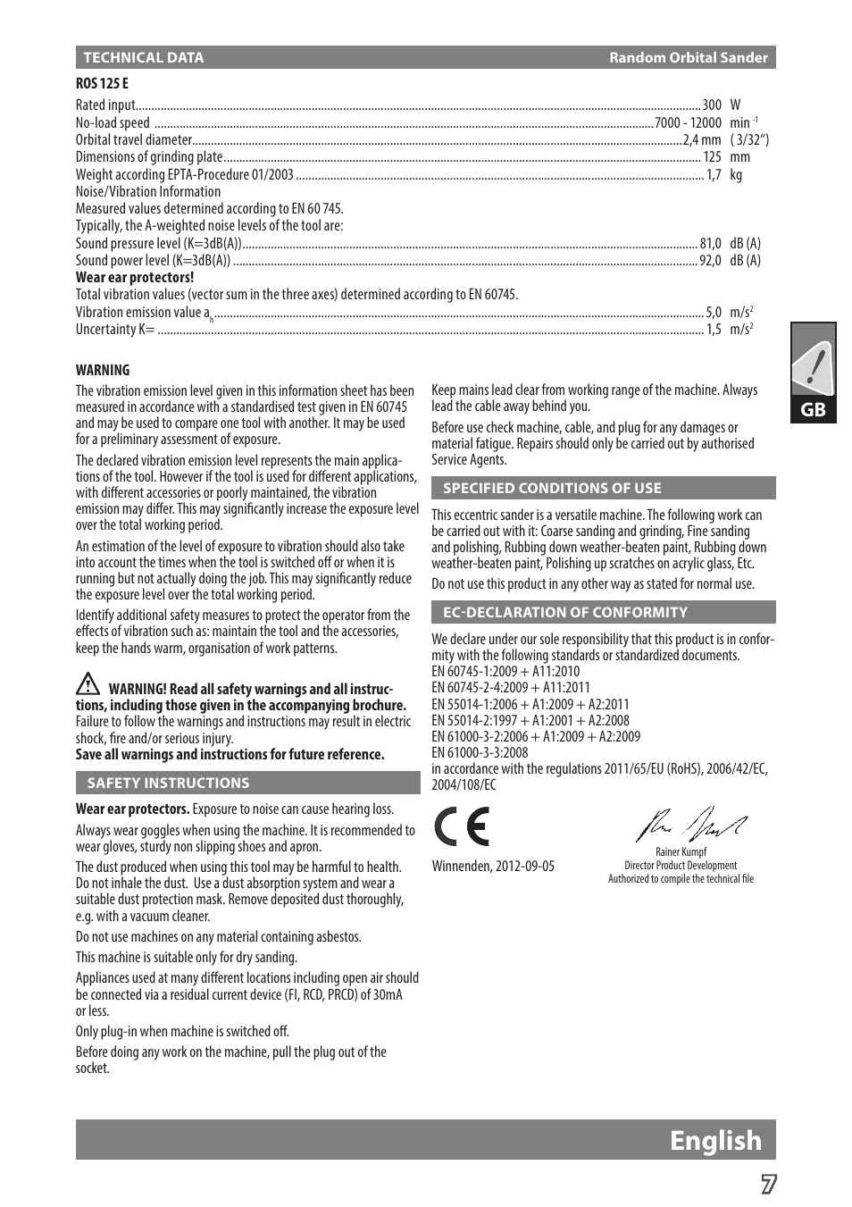 English | Milwaukee ROS 125 E User Manual | Page 9 / 62