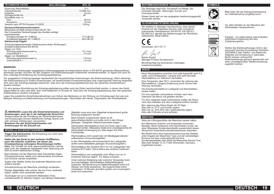 Deutsch | Milwaukee M12 JS User Manual | Page 10 / 37