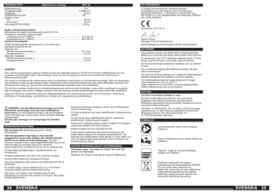 Svenska | Milwaukee M12 JS User Manual | Page 18 / 37