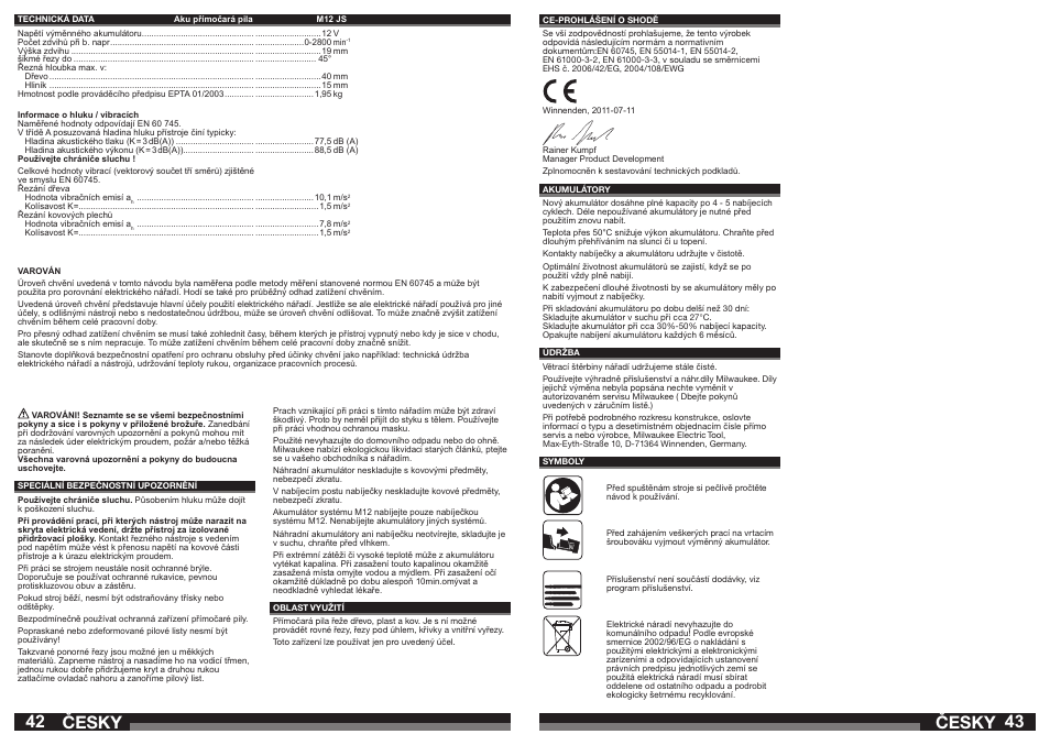 Česky | Milwaukee M12 JS User Manual | Page 22 / 37
