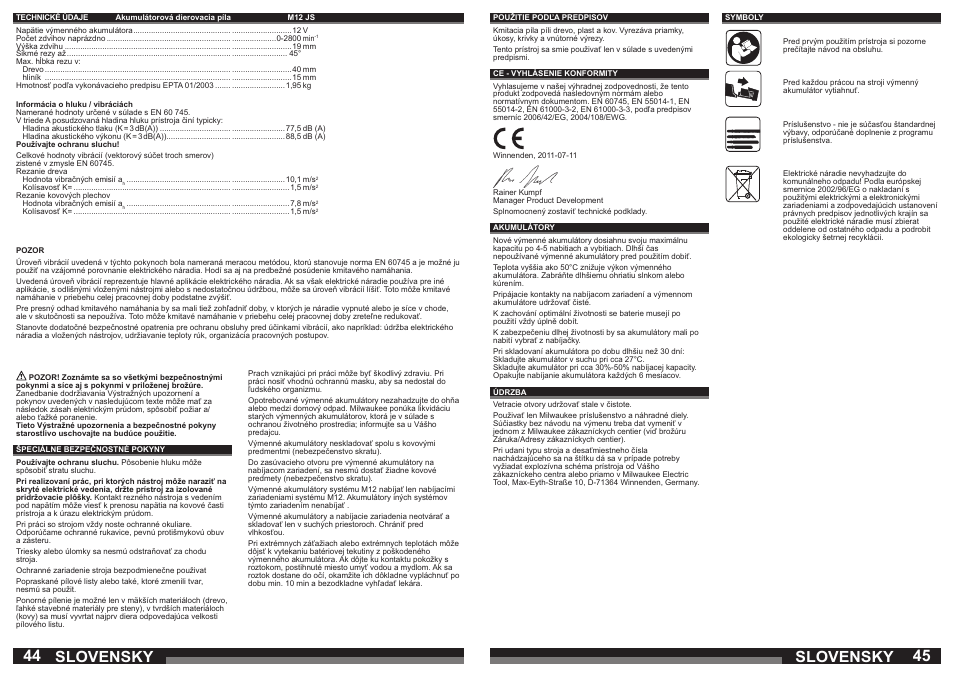 Slovensky | Milwaukee M12 JS User Manual | Page 23 / 37